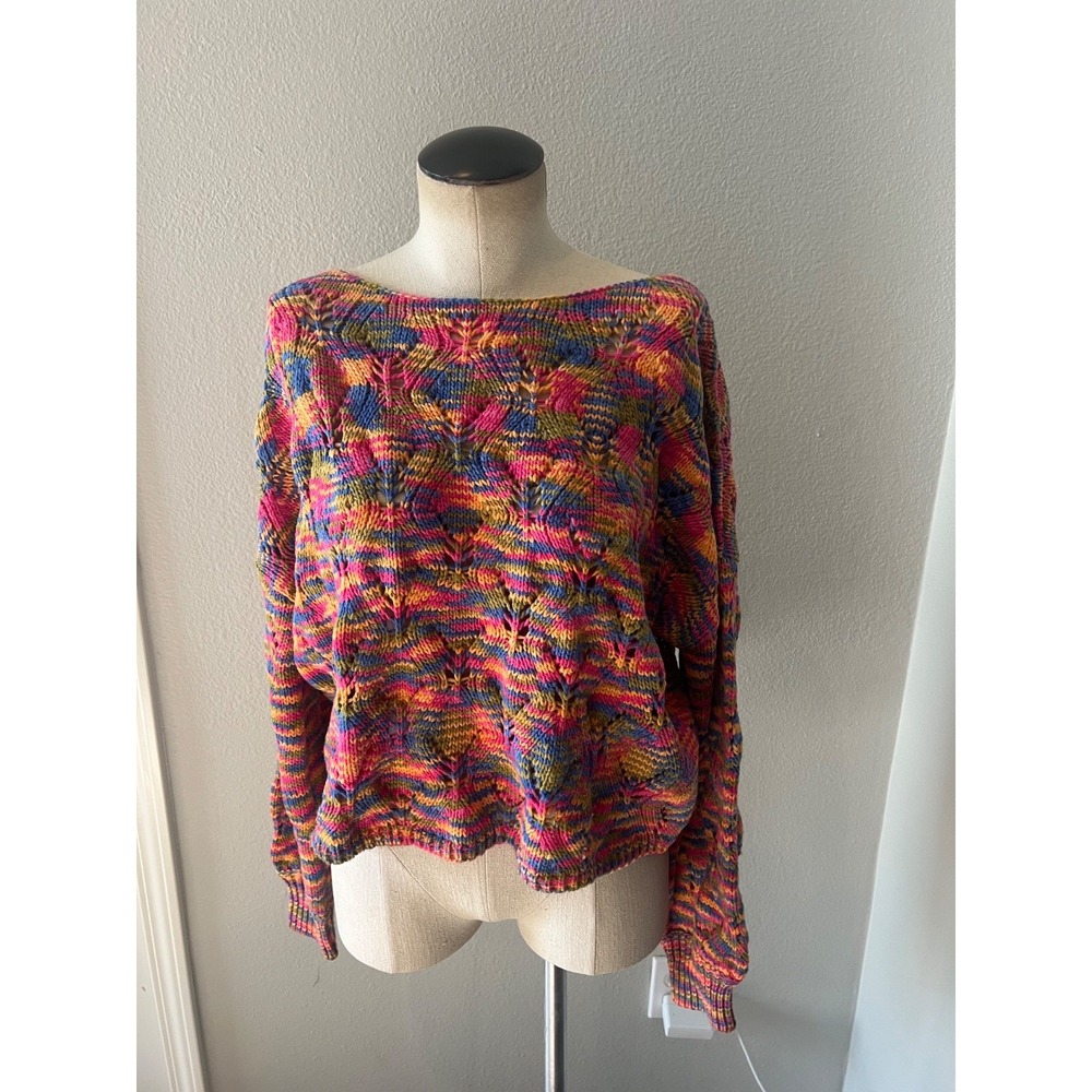 Wild Fable Women's XL Multicolor Chunky Knit Openwork Sweater Pink Blue Boho